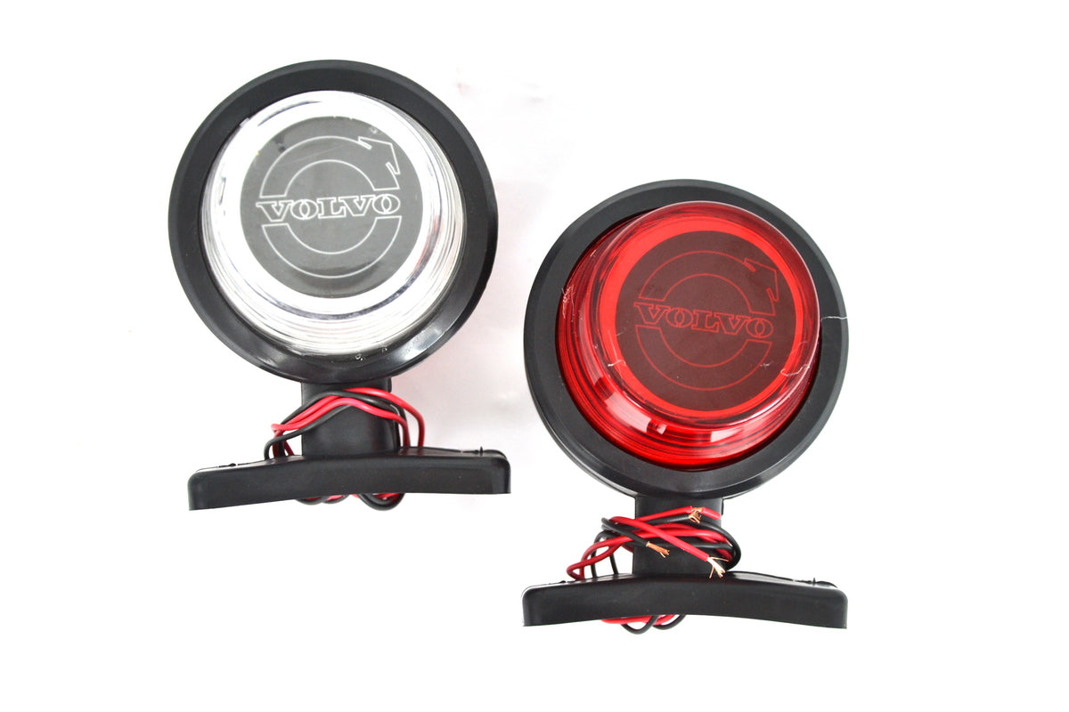 Неонен габаритен страничен фар – червен/бял, подходящ за Volvo Logo, 12/24V, 110 x 90 mm, гумена основа 720 mm
