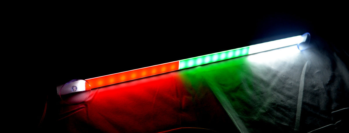 Gyrophare tubulaire à LED, 50 cm, blanc/vert/rouge, 12/24 V