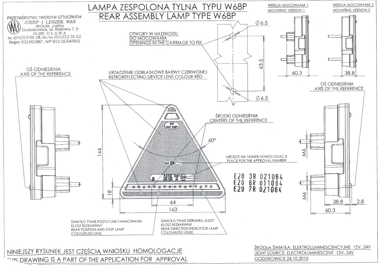 Триъгълен LED стоп за ремарке, ляв, 12/24V, 16 LED