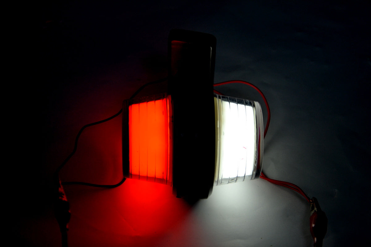 Feu de gabarit latéral néon – type corne courte, rouge/blanc, adapté pour logo Renault, 12/24 V, 110 x 90 mm, embase caoutchouc 720 mm