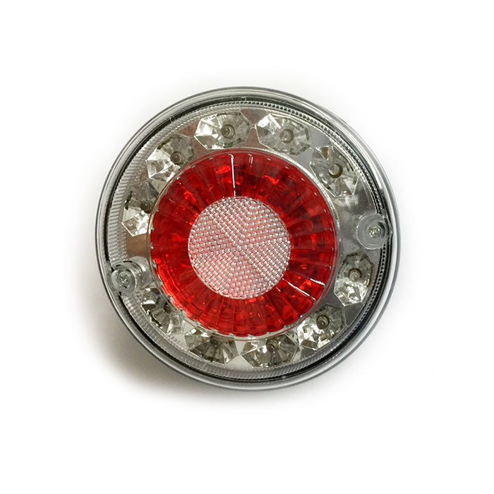 Πίσω φανάρι LED τύπου hamburger, κόκκινο/λευκό, 24V, διάμετρος 135mm