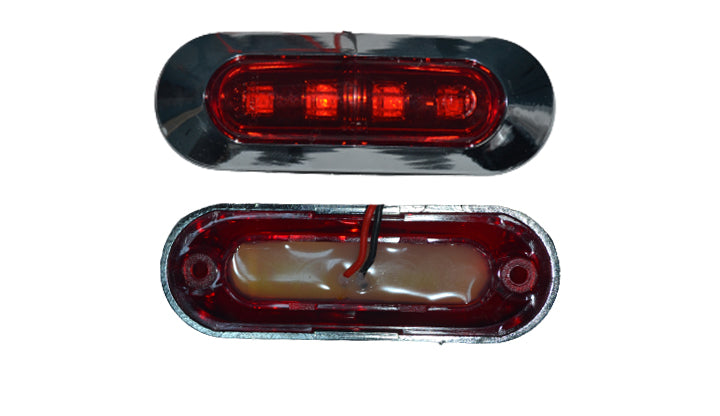 Червен LED габарит с хром корпус, 4 диода, 12V