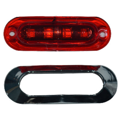 Червен LED габарит с хром корпус, 4 диода, 12V