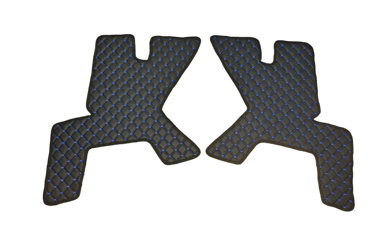 Door Mats – 2-Piece Eco Leather Set, Black with Blue Stitching, suitable for Renault T 2014+