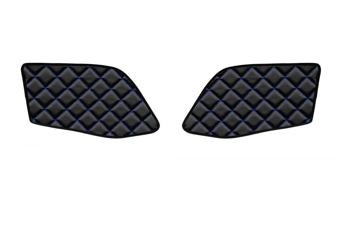 Jeu de tapis de porte – cuir synthétique (éco-cuir) adapté pour MAN TGX 2020+, noir avec surpiqûres bleues