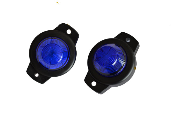 Petit feu de position rond à LED bleu, 12/24 V, base noire, 43 mm