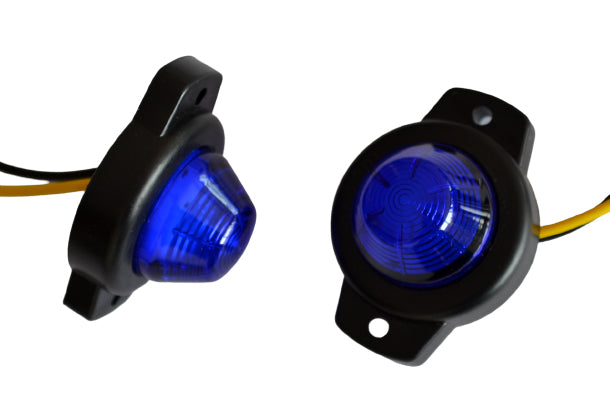 Petit feu de position rond à LED bleu, 12/24 V, base noire, 43 mm