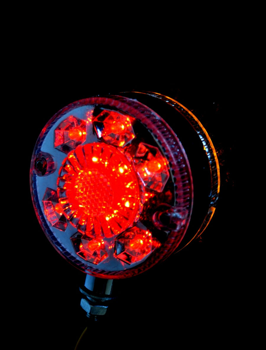 Feu rond LED chromé pour camion – 12 LED, 24 V, rouge/ambre, 78 mm