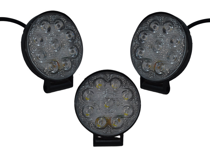 Projecteur de travail LED rond plat, 27 W, 9 diodes, boîtier en aluminium, fixation inférieure