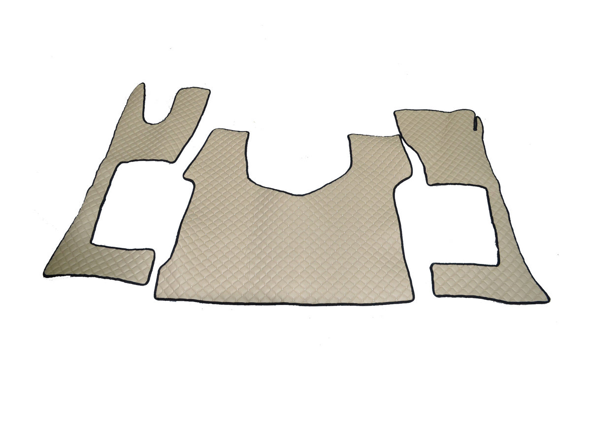 Tapis de sol beige en cuir synthétique (éco-cuir) – adaptés pour Mercedes Actros MP4 (2011+, cabine étroite 230 cm)
