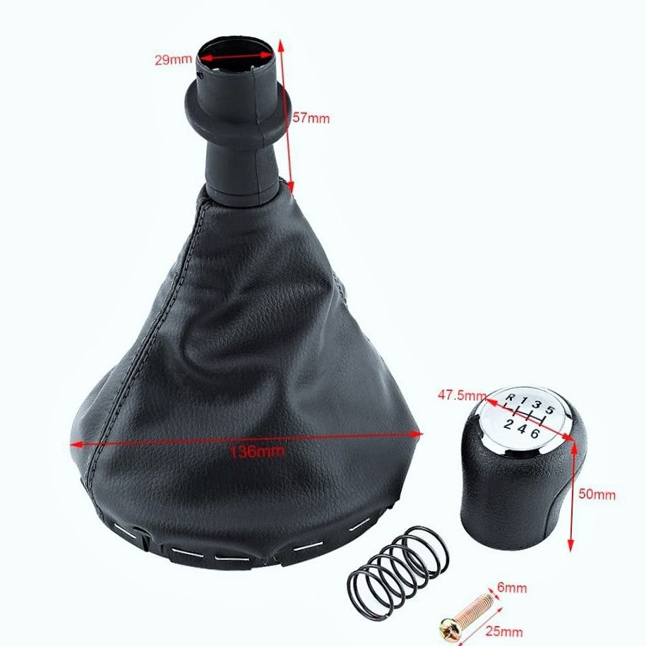 Pommeau de levier 6 vitesses avec soufflet et embase – adapté pour VW Transporter T5/T6 2003–2011