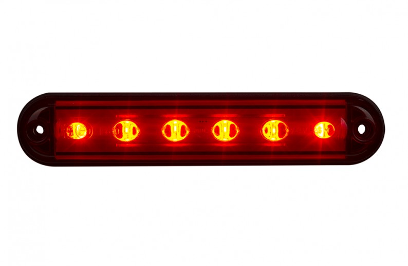 Troisième feu stop LED court, 6 diodes, 12/24 V, lentille rouge