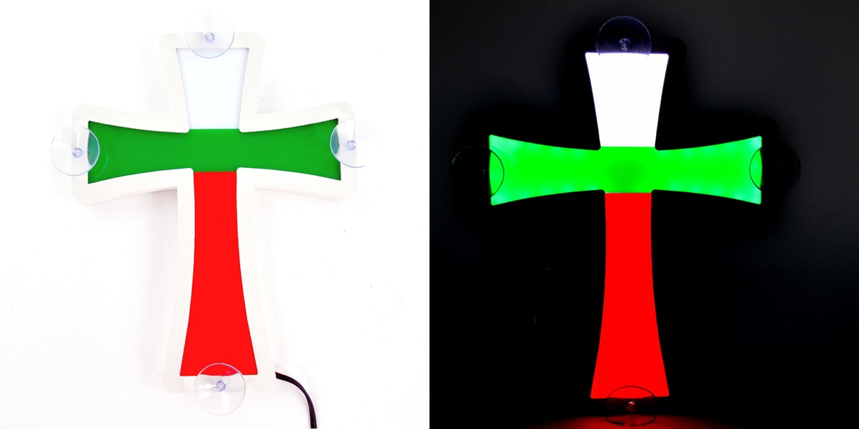 3D Bulgarian Cross Light White/Green/Red 24V 30 x 23 x 2.5 cm for Trucks and Commercial Vehicles