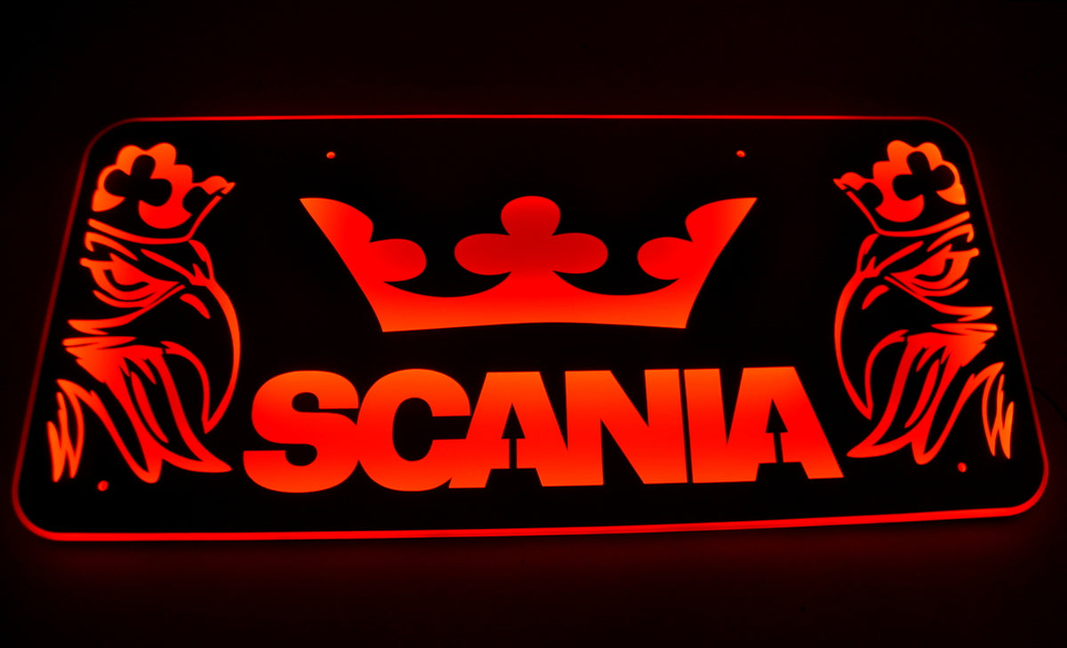 LED табела за огледало, подходяща за Scania – 12/24 V, 750 x 350 x 18 mm, червена