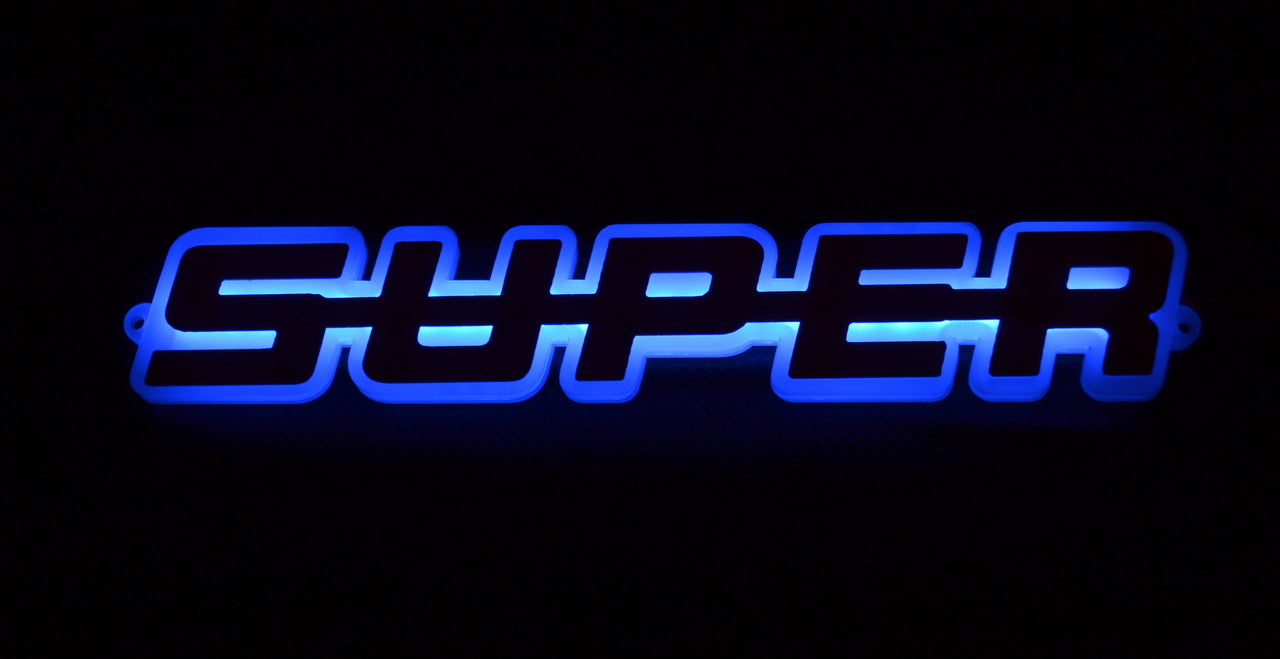 Panneau rétroéclairé pour pare-brise "SUPER" – LED bleues 24V, 400 x 70 x 10 mm