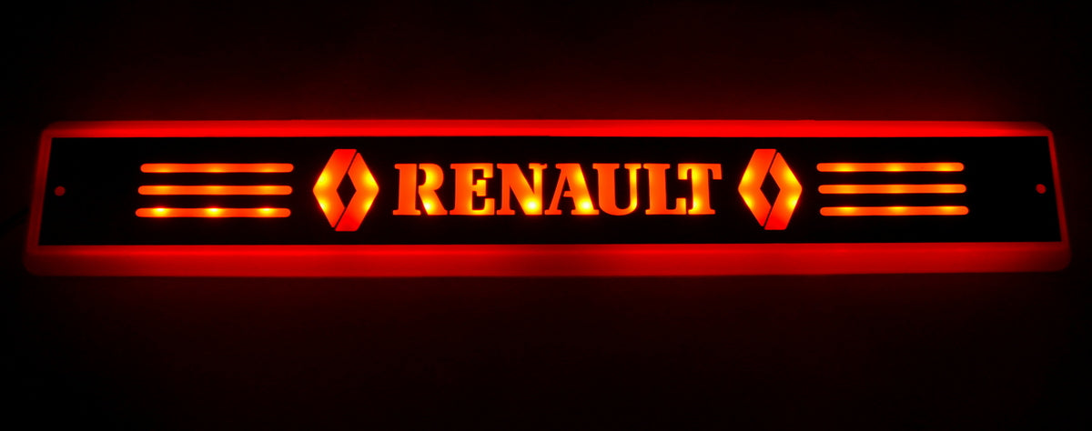 Ορθογώνια φωτιζόμενη πινακίδα καθρέφτη κατάλληλο για Renault – ανοξείδωτος χάλυβας, κόκκινα LED, 24V, 56 x 9 cm