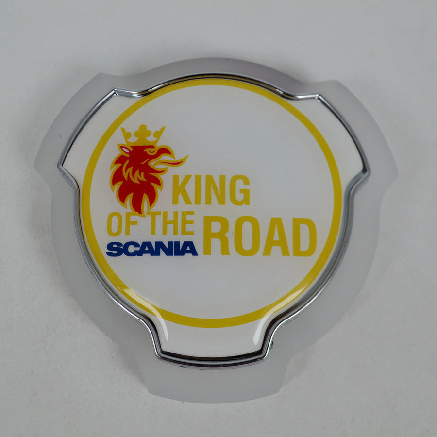 Mirrored Plexiglass Grille Sign – King of the Road, suitable for Scania, Yellow Neon, 12/24V, 950 mm