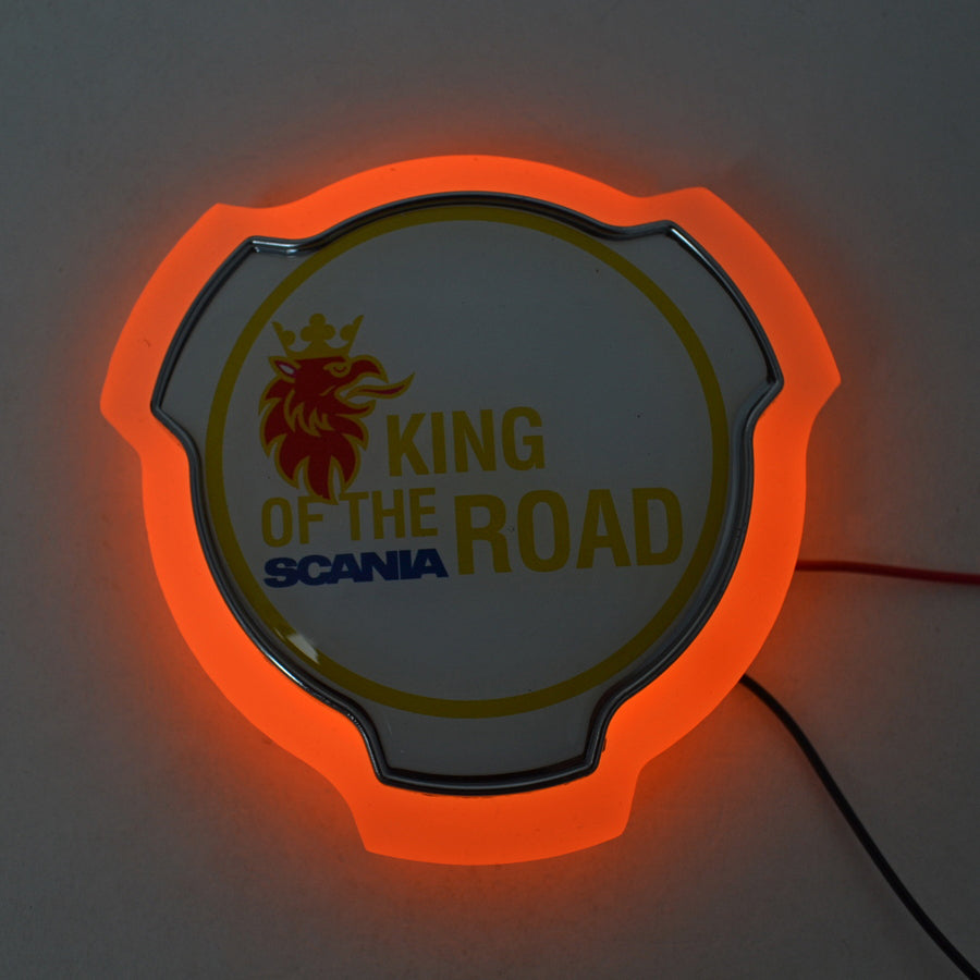 Mirrored Plexiglass Grille Sign – King of the Road, suitable for Scania, Yellow Neon, 12/24V, 950 mm
