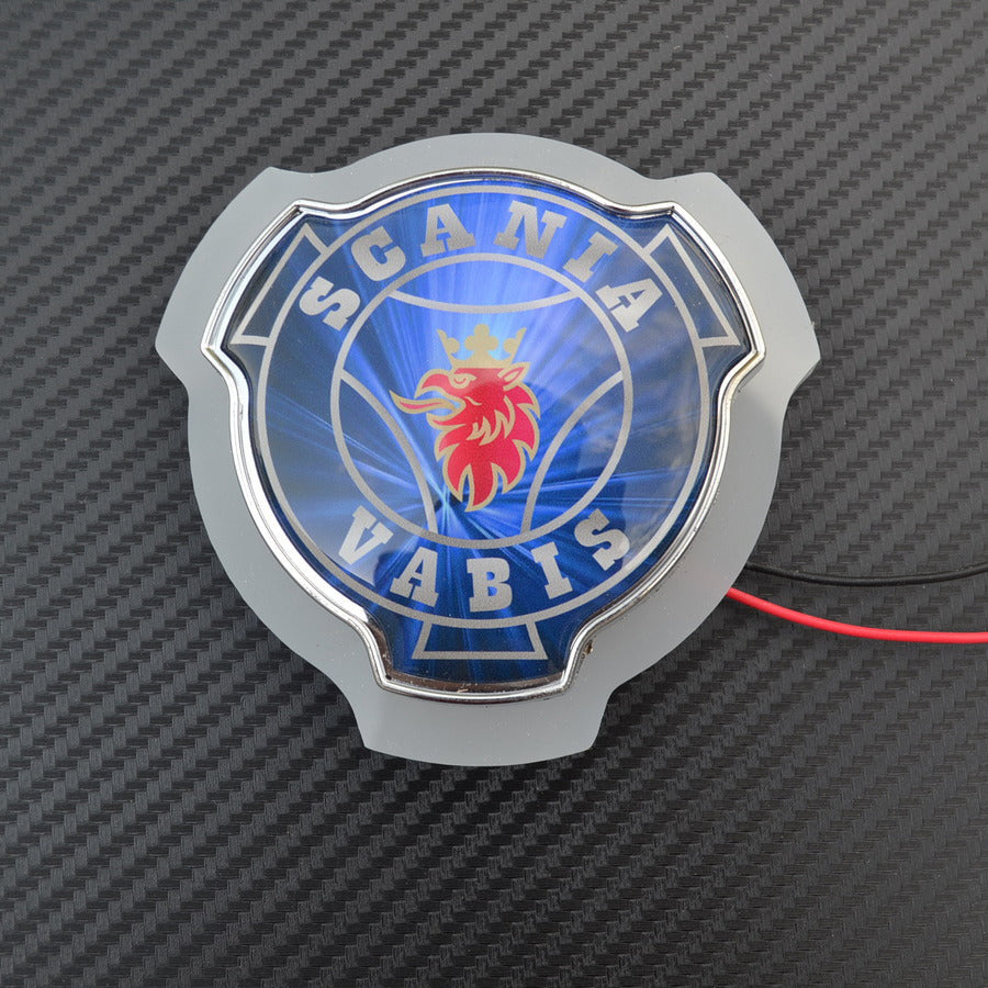 Табела за огледало, подходяща за Scania Vabis – син фон, жълт неон, 12/24V, Ø950 mm