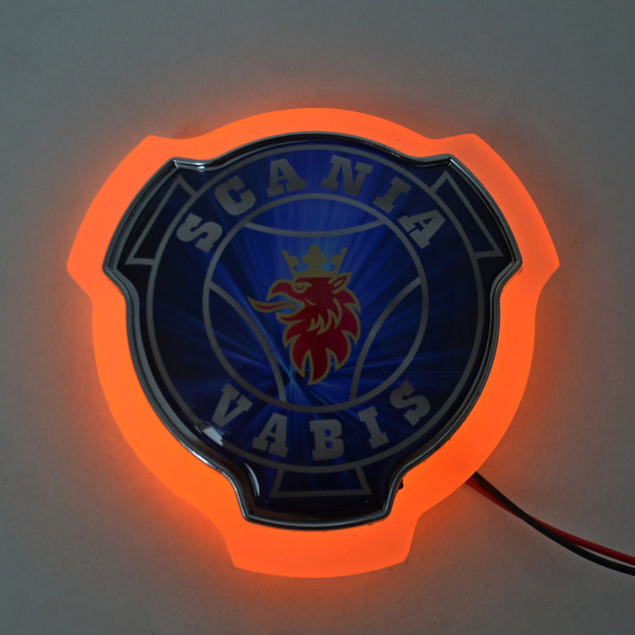 Табела за огледало, подходяща за Scania Vabis – син фон, жълт неон, 12/24V, Ø950 mm