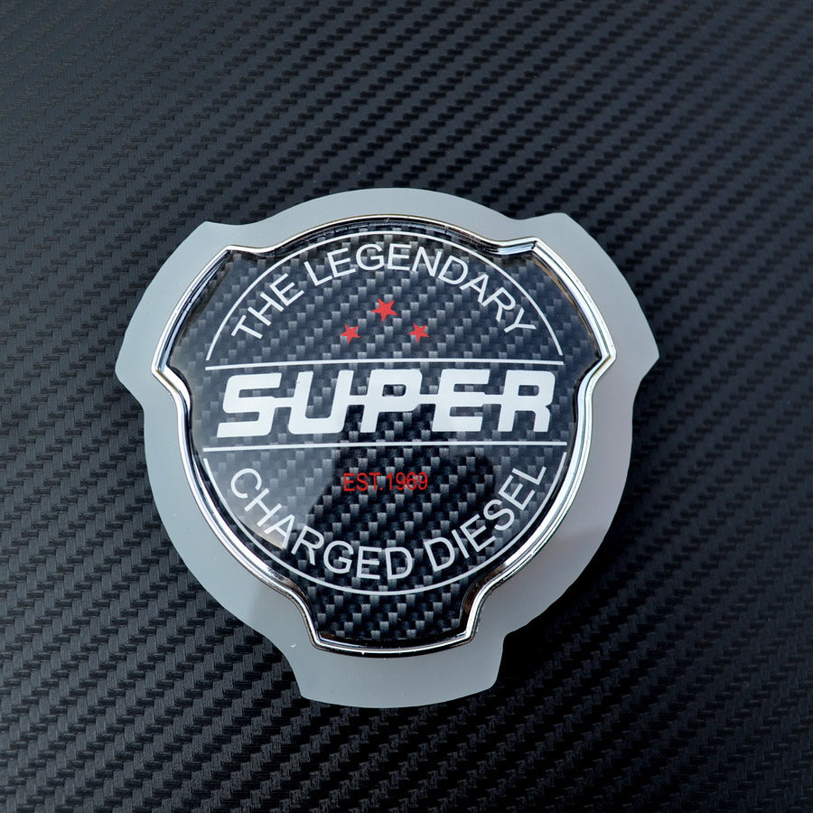 Знак за външно огледало SUPER, карбоново покритие, жълта неонова светлина, 12/24V, диаметър 950 mm