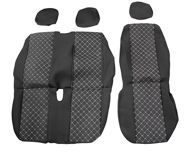 Seat Cover Set – suitable for Peugeot Boxer 2+1 (2015+), Black/White, Polyester and Elastane
