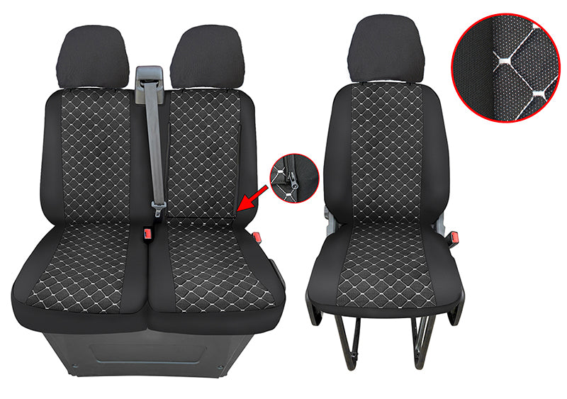 Seat Cover Set – suitable for Iveco Daily 2018+, 2+1 Seats, Black/White, Polyester & Elastane
