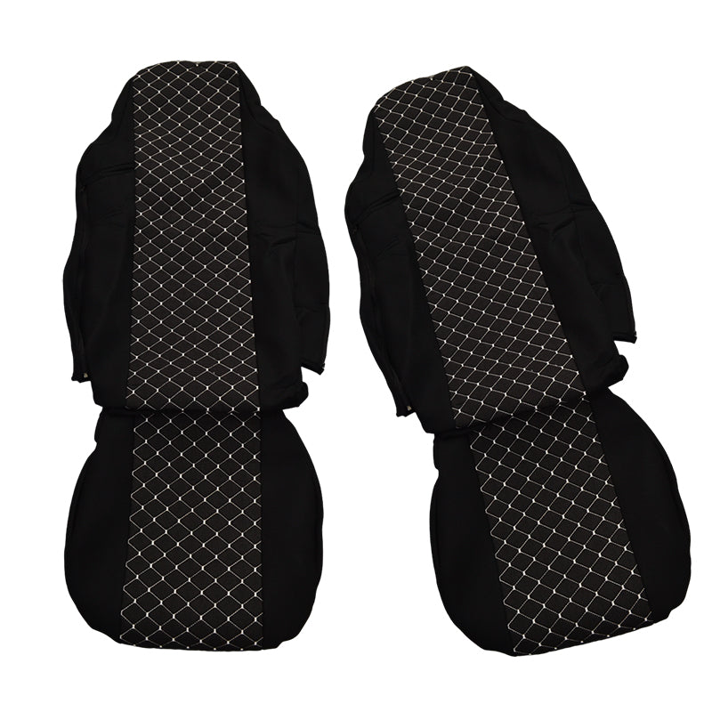 Jeu de housses de siège adapté pour MAN TGX 2017+ – Noir et blanc, polyester et élasthanne
