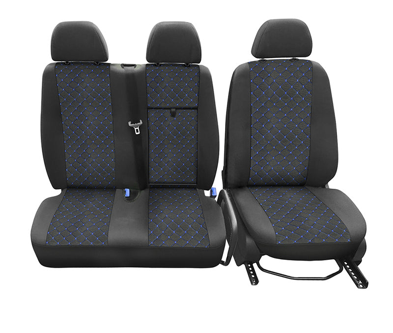 Seat Cover Set – suitable for Mercedes Sprinter 2+1 Seats, 2006+, Black and Blue, Polyester and Elastane