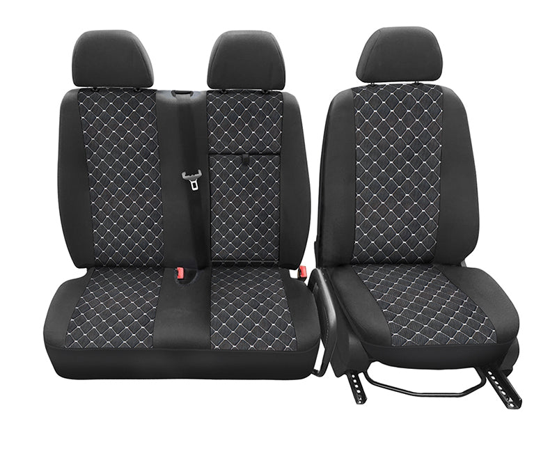 Seat Cover Set – suitable for Mercedes Sprinter 2+1 Seats, 2006+, Black and White