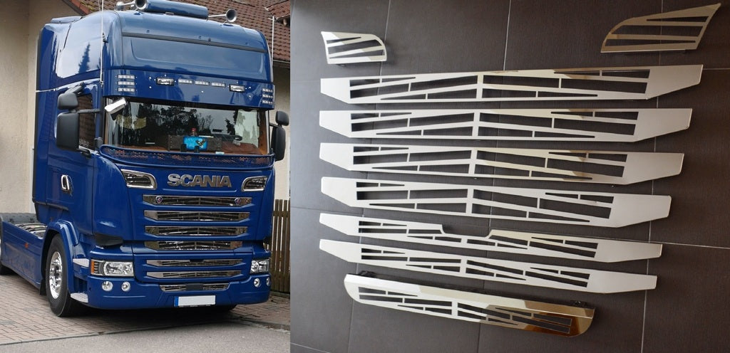 Kit d’enjoliveurs de calandre avant – adapté pour Scania R 2010–2016, jeu de 9 pièces en acier inoxydable