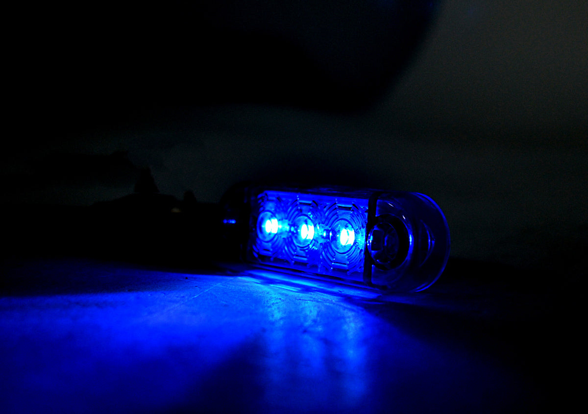 Mini feu de gabarit à LED, 3 LED bleues, 12/24 V, homologué E-Mark