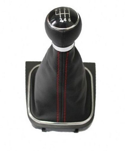 Pommeau de levier de vitesse avec soufflet, cuir noir, surpiqûres rouges, 6 vitesses, adapté pour VW Golf 5