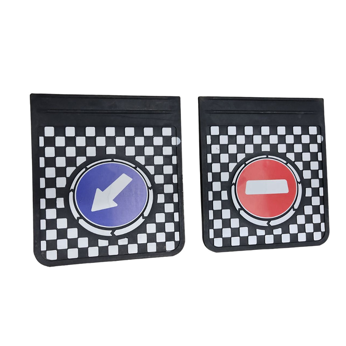 Schwarze geprägte Spritzlappen 45 x 40 cm mit kariertem Hintergrund und Richtungssymbolen, 2er-Set