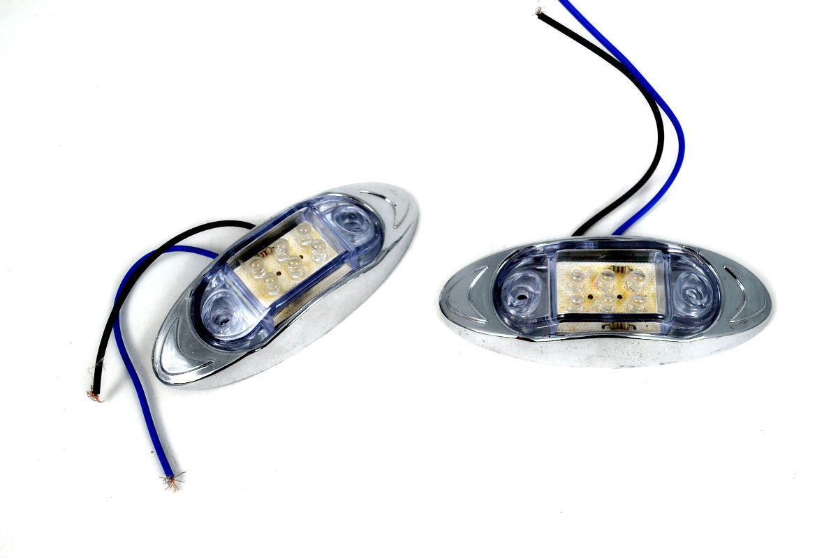 Feu de gabarit LED ovale – 6 diodes, boîtier blanc avec éclairage bleu, lampe de position 12 V