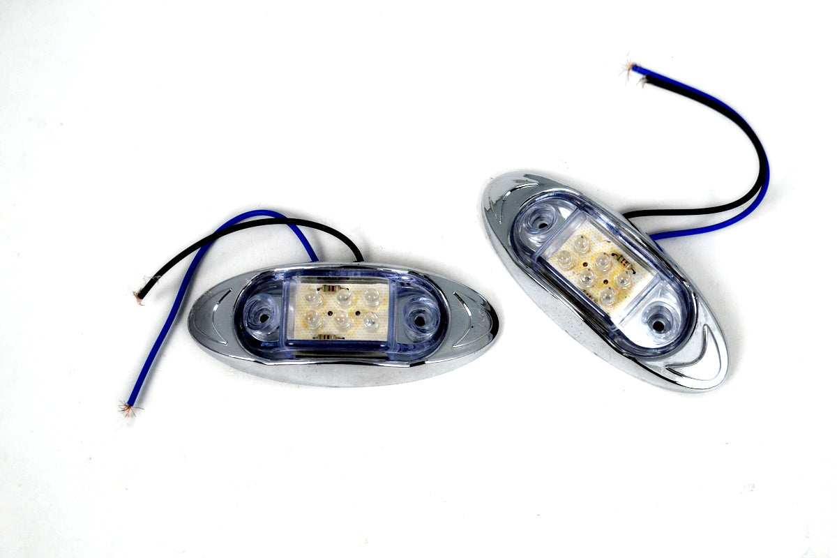 Feu de gabarit LED ovale – 6 diodes, boîtier blanc avec éclairage bleu, lampe de position 12 V