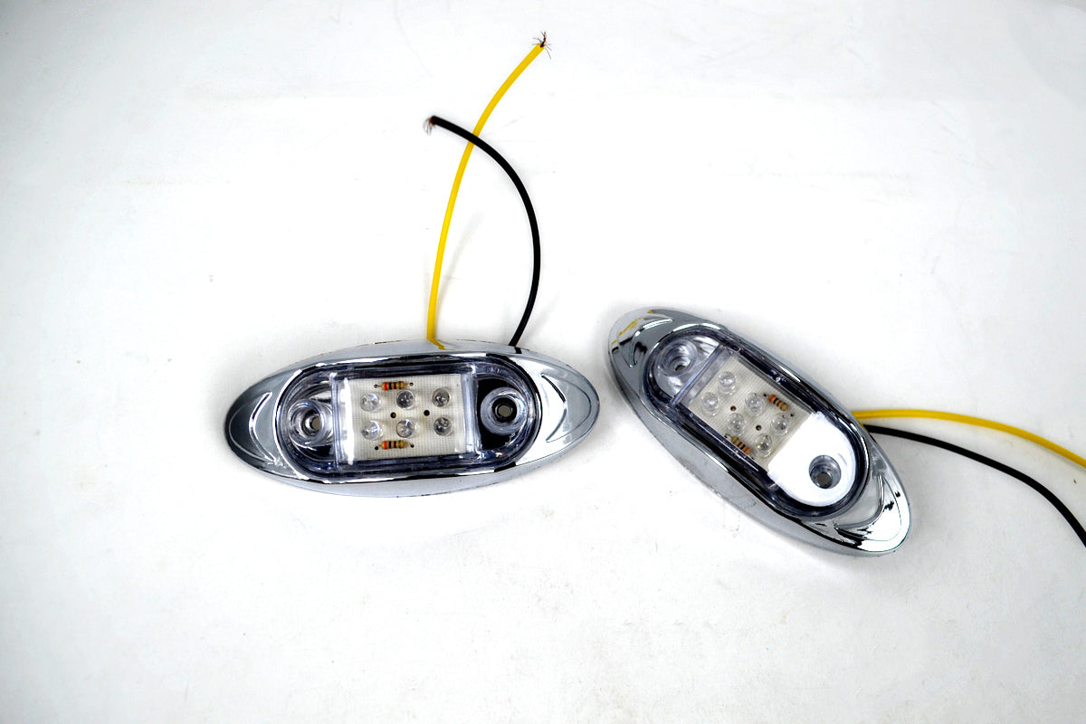 Feu de gabarit LED ovale, 6 diodes, boîtier blanc, lentille ambre, lampe de position 12 V