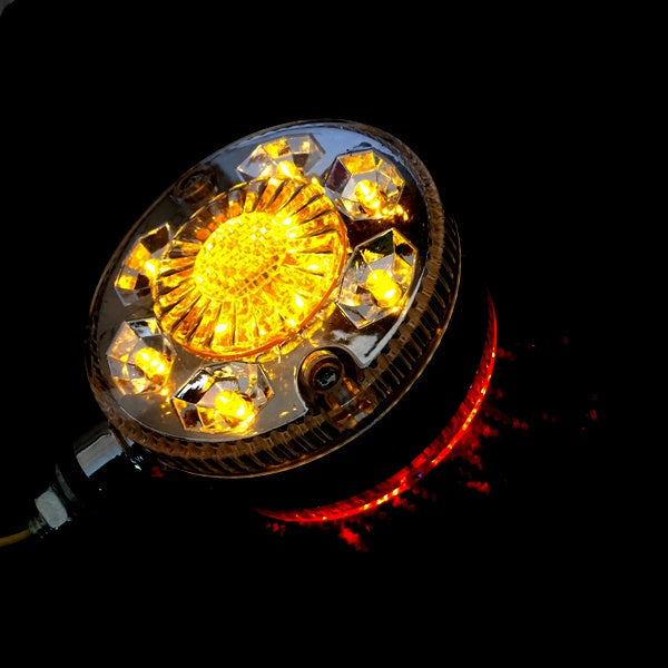 Feu rond LED chromé pour camion – 12 LED, 24 V, rouge/ambre, 78 mm
