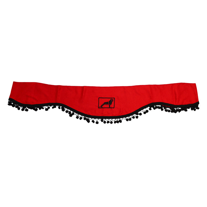 Front Windshield Curtain Suitable for MAN Truck – Single Piece, Red with Black Tassels and Logo