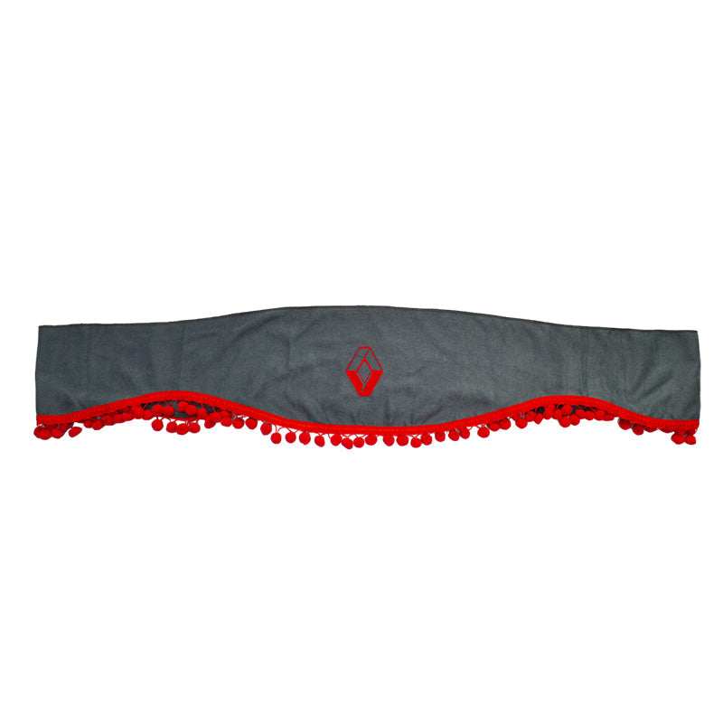 Κουρτίνα Μπροστινού Παρμπρίζ κατάλληλο για Renault Truck, Μονό Τεμάχιο, Γκρι με Κόκκινες Φούντες, Λογότυπο