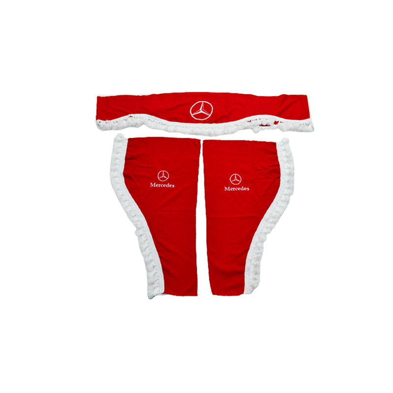 Комплект пердета за кабина на камион – 3 части, червени с бели пискюли, подходящ за Renault