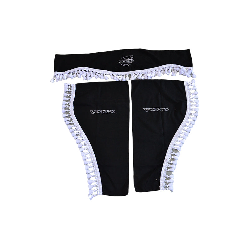 Jeu de rideaux pour camion – 3 pièces, noir avec pompons blancs, adapté pour logo et lettrage Volvo