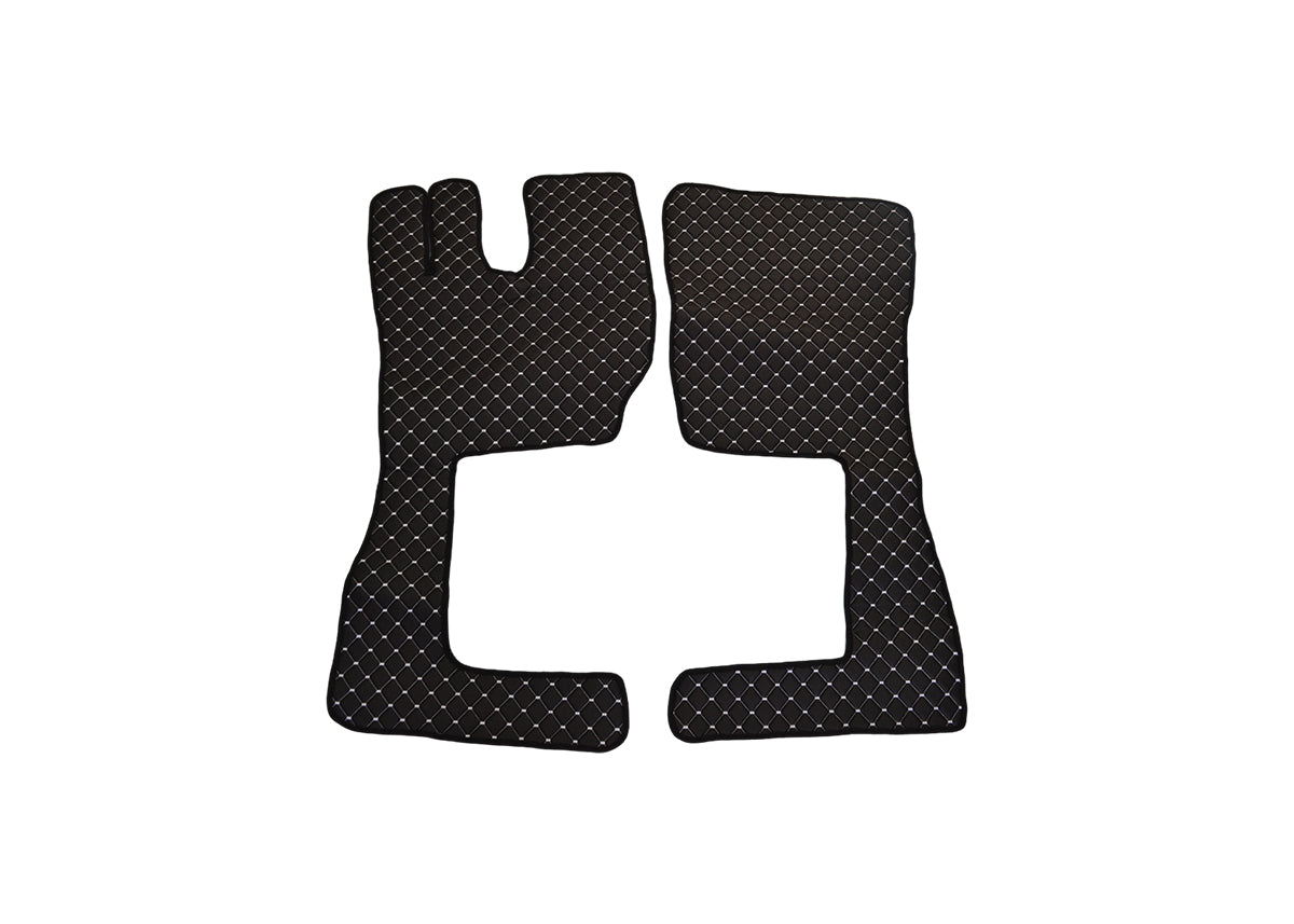 Tapis de sol en cuir – 2 pièces, adapté pour Volvo FH13 2002–2012, noir avec surpiqûres blanches
