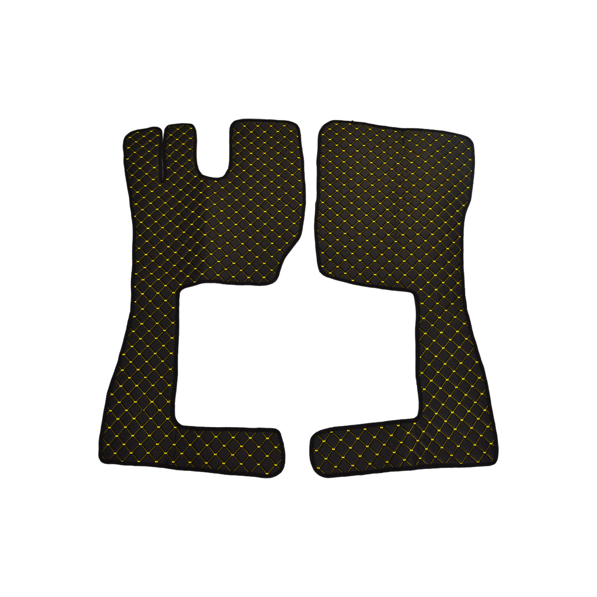 Tapis de sol en cuir – jeu de 2 pièces, noir avec surpiqûres jaunes, adapté pour Volvo FH13 2002–2012