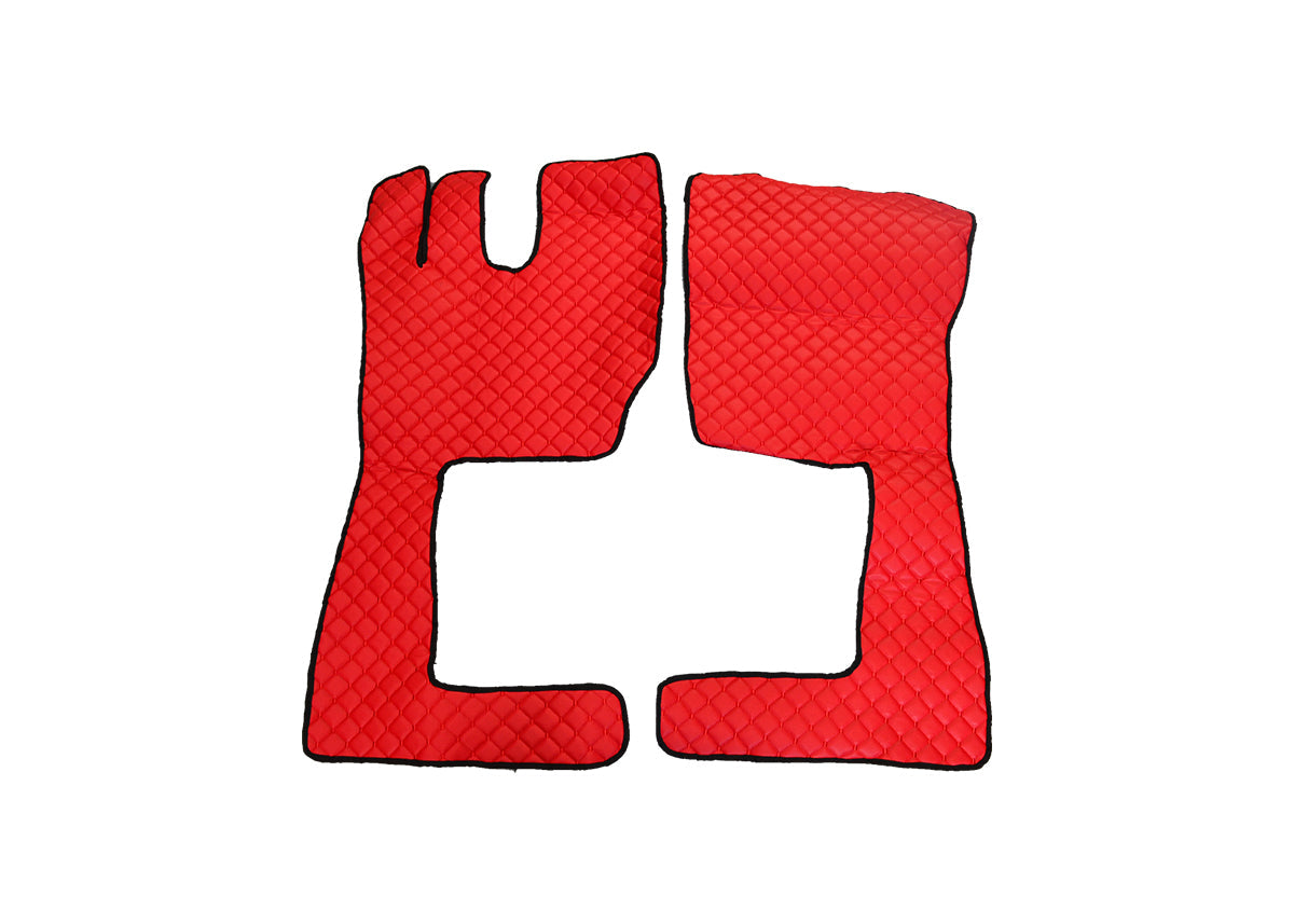 Tapis de sol en cuir synthétique (éco-cuir) rouges – jeu de 2 pièces adapté pour Volvo FH13 2002–2012