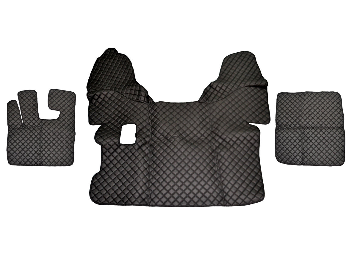 Tapis de sol noirs en cuir synthétique (éco-cuir) – adapté pour DAF 105 boîte manuelle, 2009+