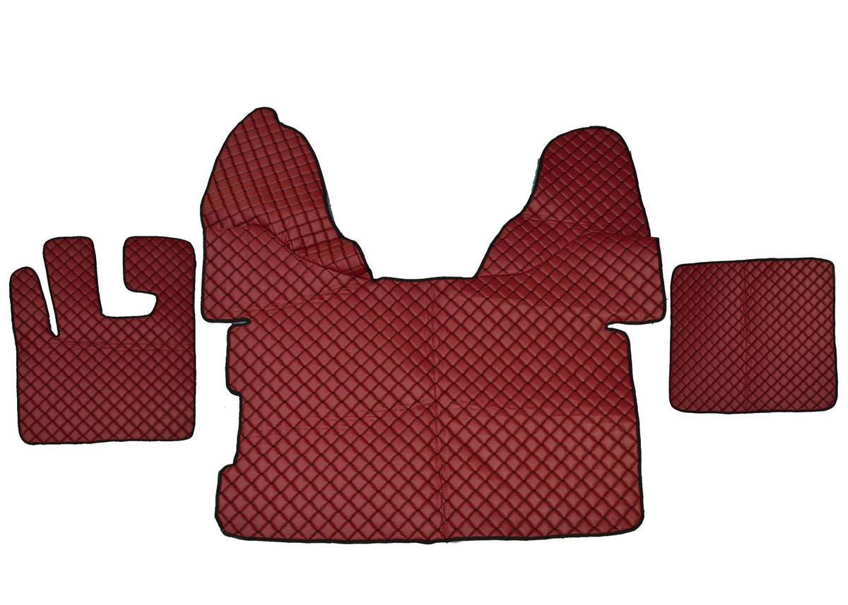 Tapis de sol en cuir synthétique (éco-cuir) bordeaux – adapté pour DAF 105, 2009+