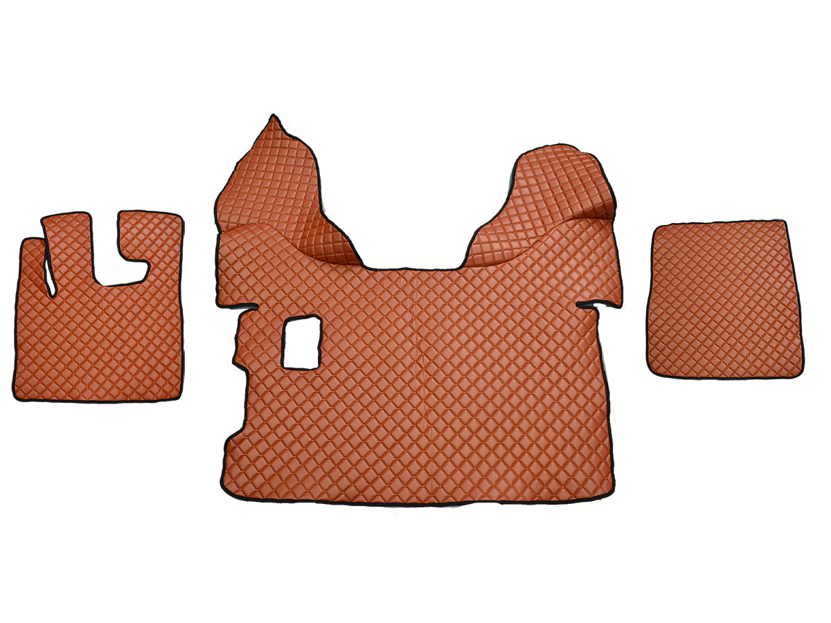 Tapis de sol en cuir synthétique (éco-cuir) marron – adapté pour DAF 105 boîte manuelle, 2009+