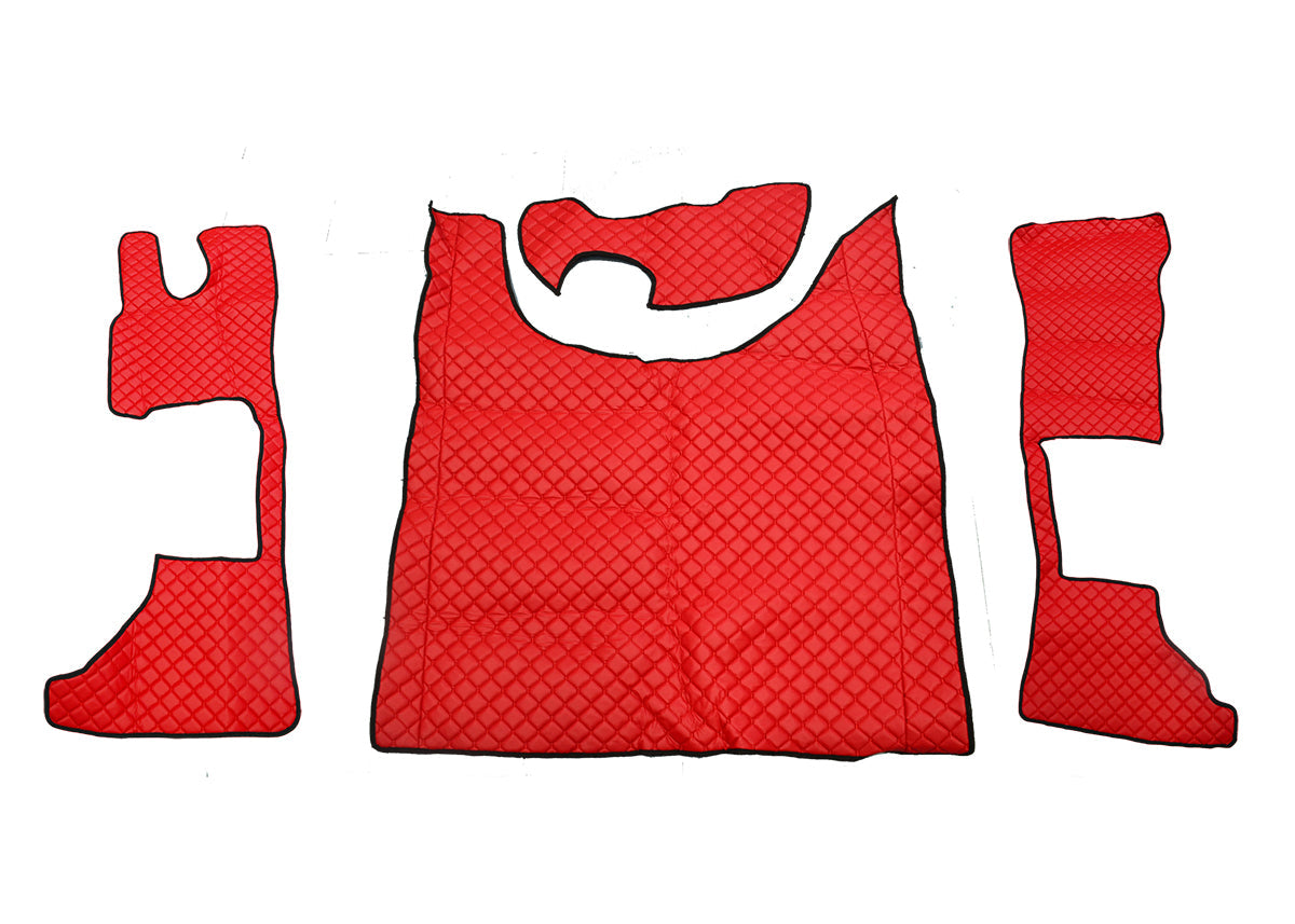 Tapis de sol rouge en cuir synthétique (éco-cuir) – adapté pour DAF XG 2022+, conducteur et passager, version longue