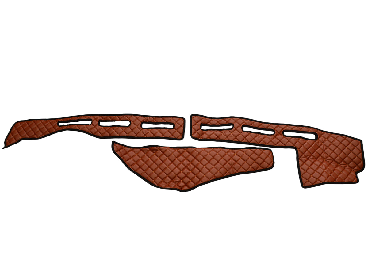 Tapis de tableau de bord en cuir synthétique (éco-cuir) – Marron, adapté pour Renault T avec capteur, cabine Day Cab / Day and Night Cab / Sleeper Cab